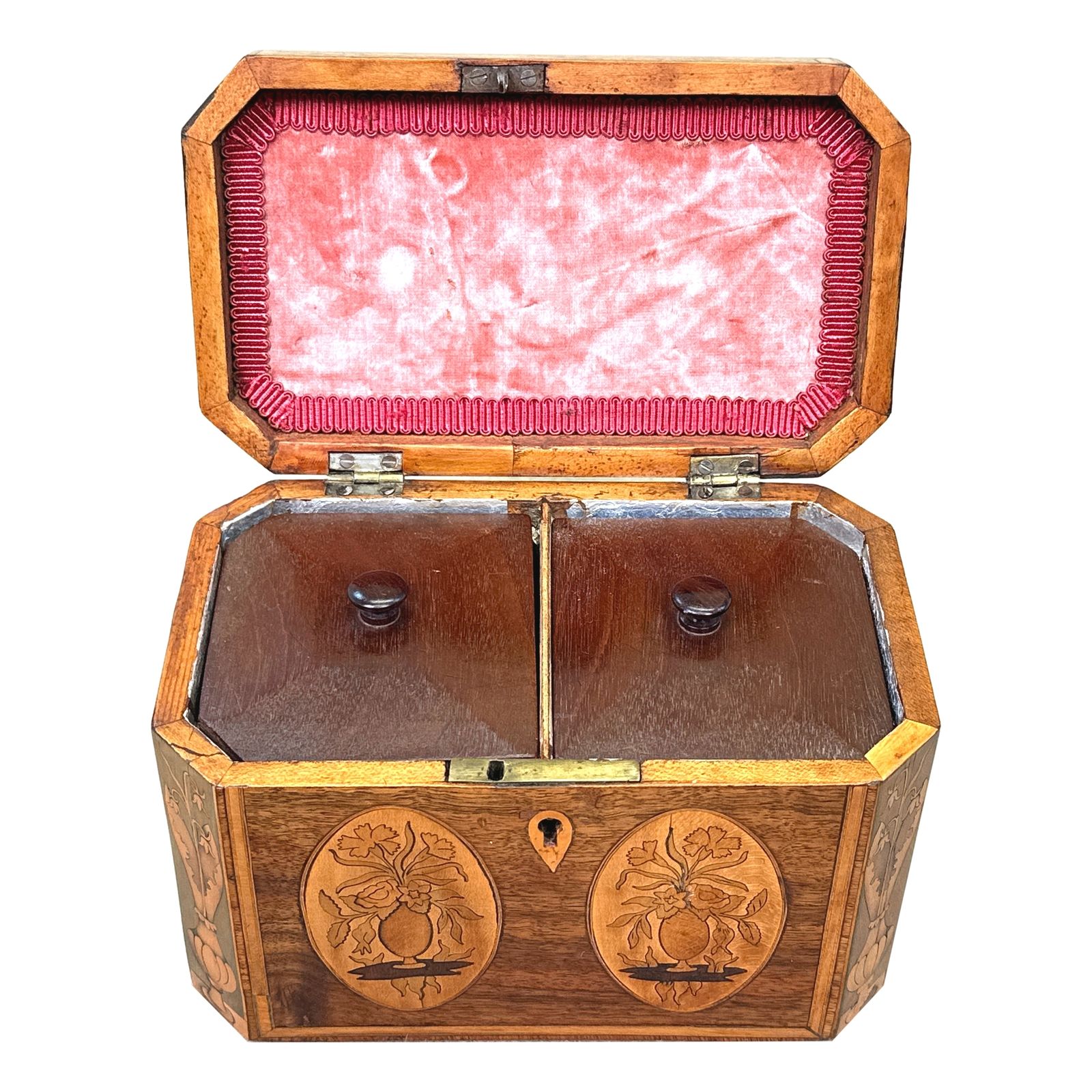 Woonaccessoires Georgian Mahogany Tea Caddy With Floral Inlaid Decoration (England, Circa 1780) photo
