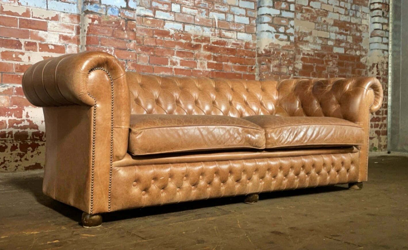 Vintage Cognac Leather Chesterfield Sofa photo for sale