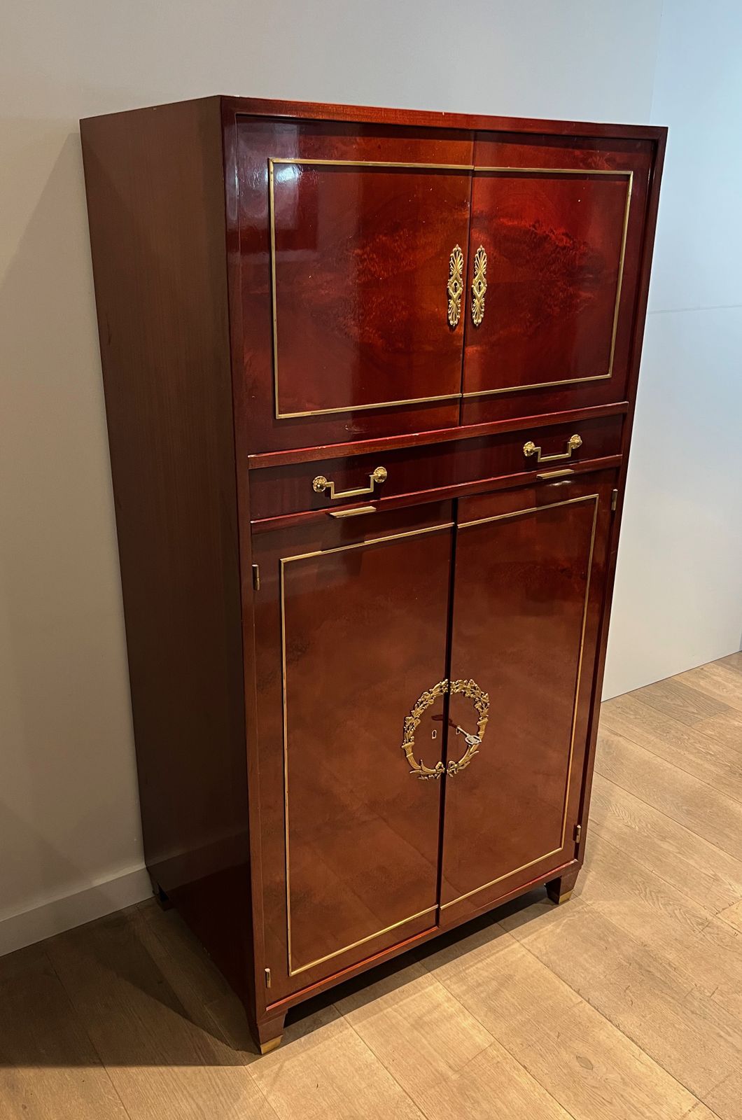 Empire Style Secretary Cabinet In Flamed Mahogany In The Style Of Aldo Tura photo furniture