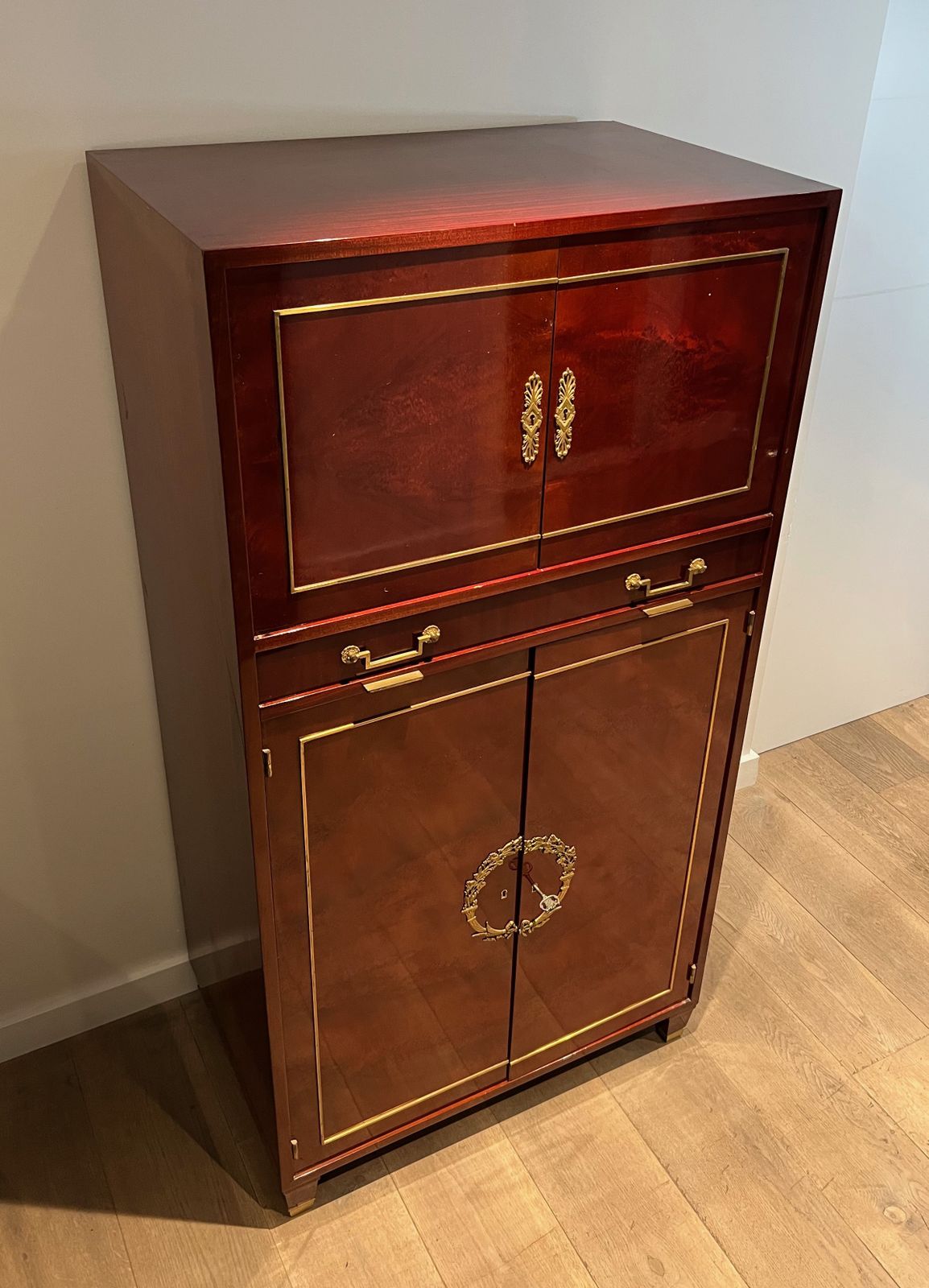Empire Style Secretary Cabinet In Flamed Mahogany In The Style Of Aldo Tura photo for sale