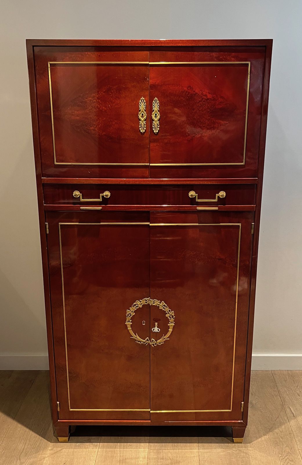 1950.0 Empire Style Secretary Cabinet In Flamed Mahogany In The Style Of Aldo Tura photo