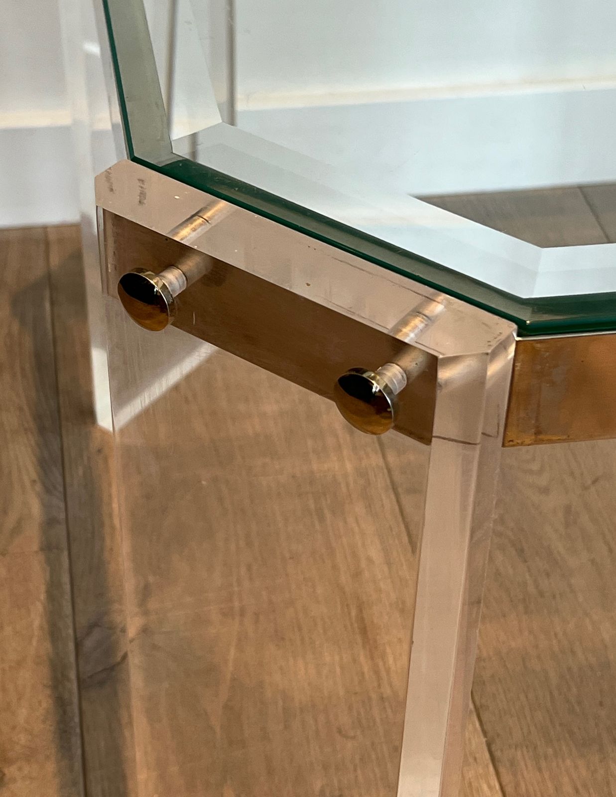 Pair Of Octagonal Plexiglass And Chrome Sofa End Tables From Maison Jansen photo vinterior