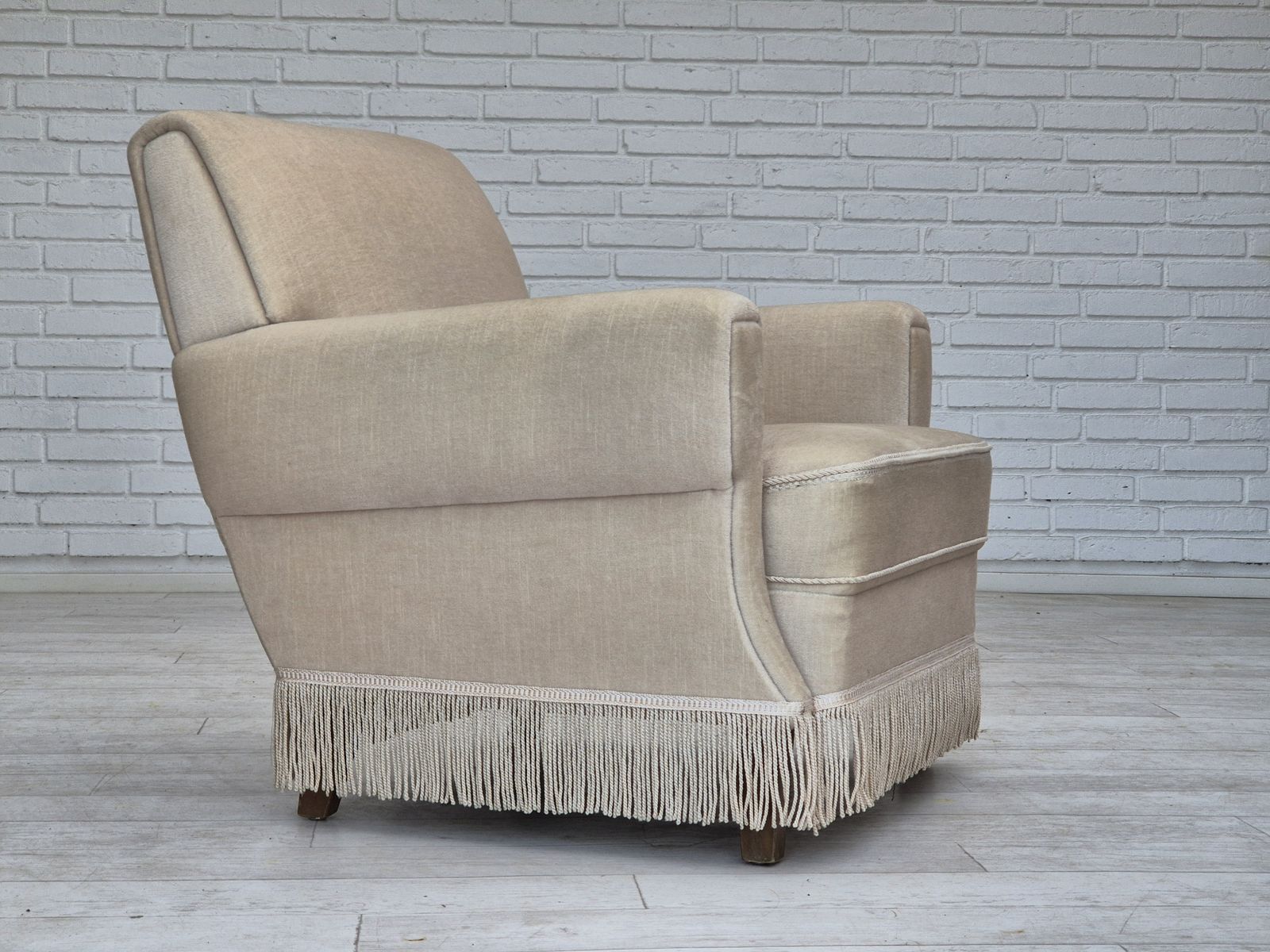 Jaren 1970, Deense Vintage Stoel, Meubelvelours, Essenhout, Goede Staat. photo buy