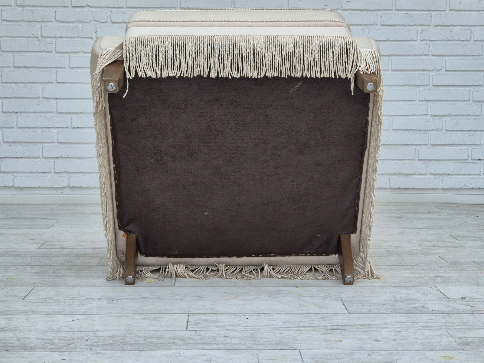 Jaren 1970, Deense Vintage Stoel, Meubelvelours, Essenhout, Goede Staat. photo vintage