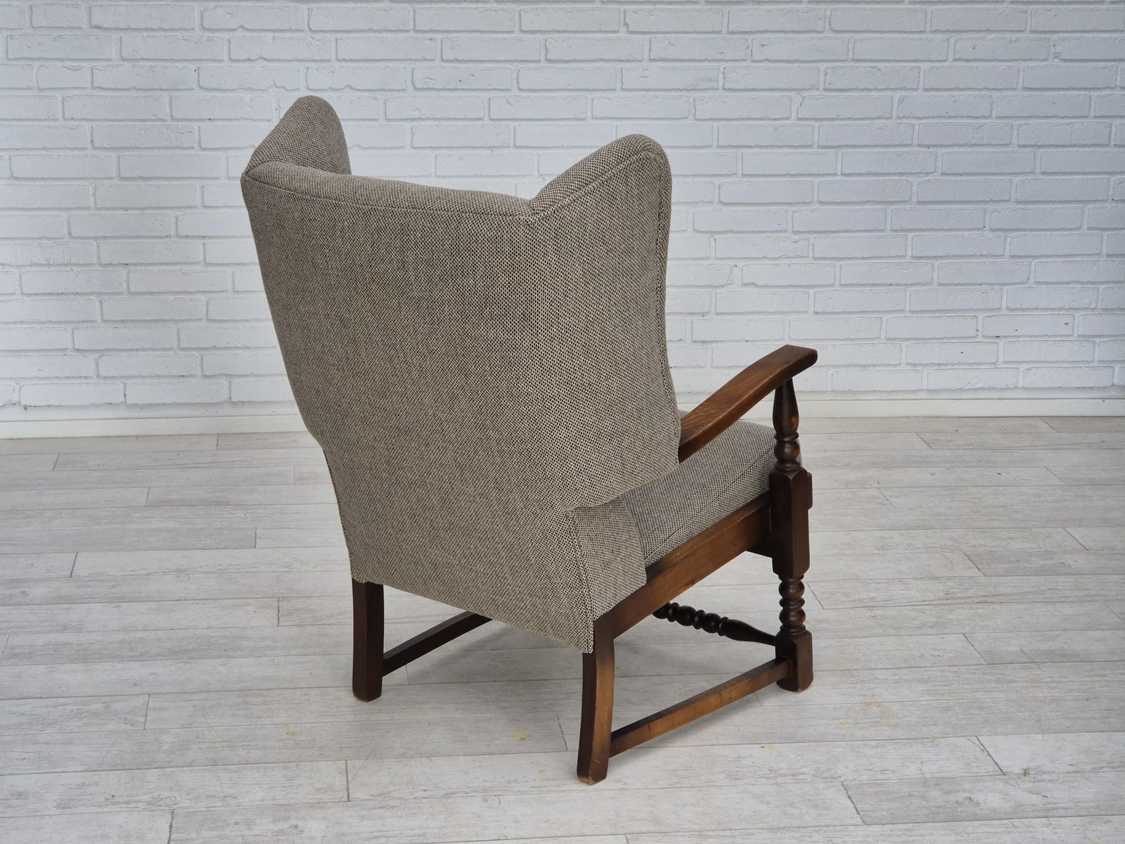 1960s, Scandinavian Design, Reupholstered Armchair, Furniture Wool, Oak Wood. photo 1390.0
