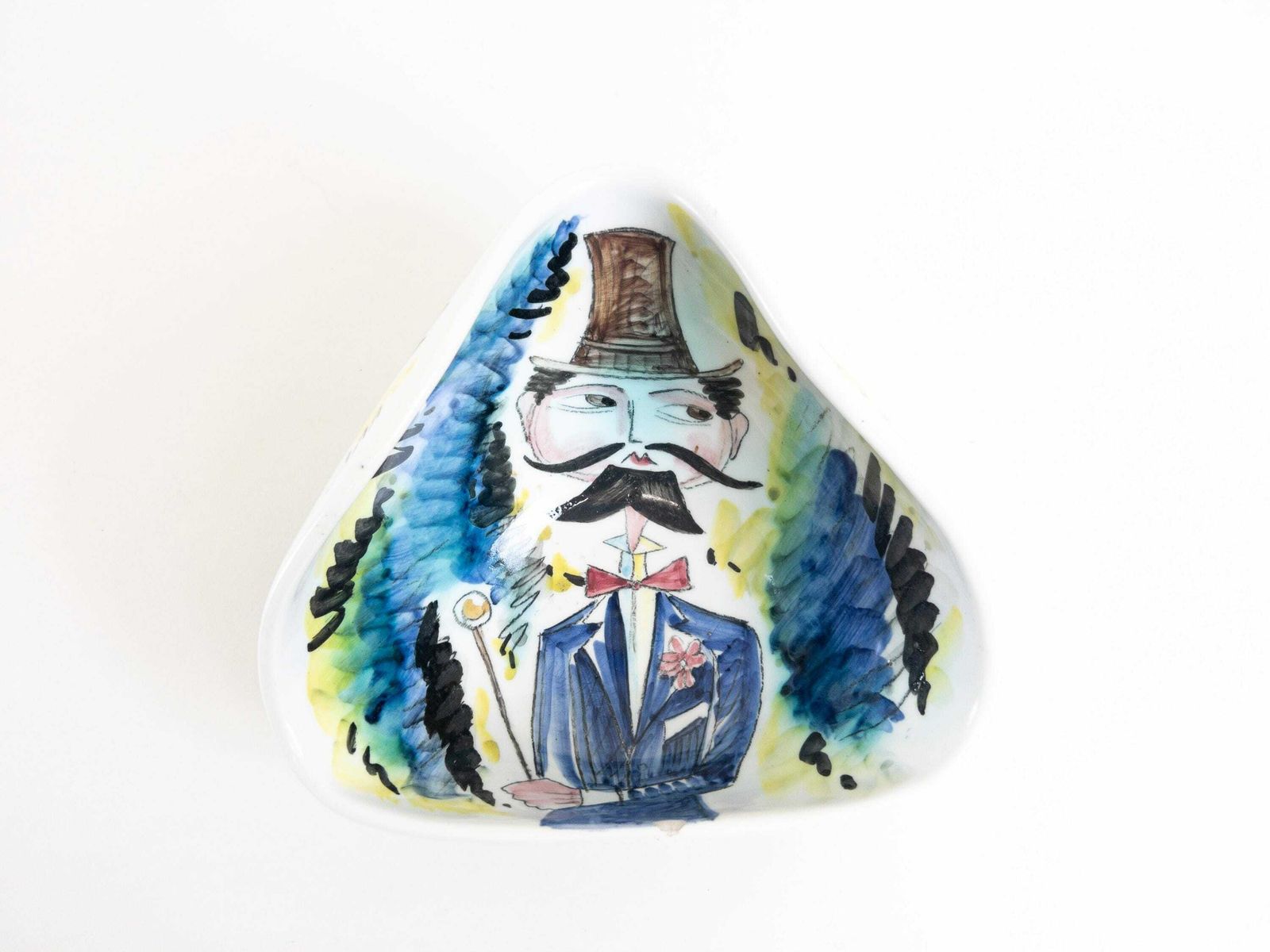 Mid Century Italian Pottery   Hand Painted Bowl By Ceramiche Campionesi   Gentleman's Tricorn Catchall Bowl