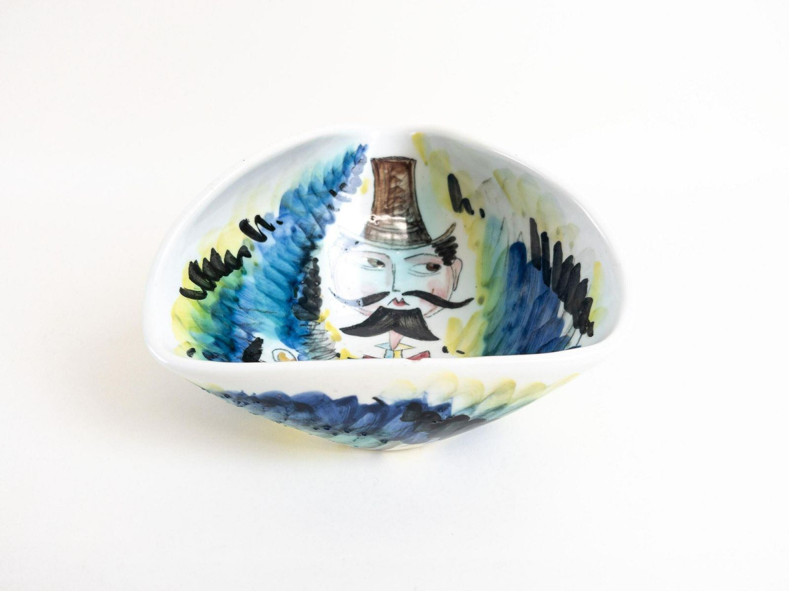 Mid Century Italian Pottery   Hand Painted Bowl By Ceramiche Campionesi   Gentleman's Tricorn Catchall Bowl photo 170.0