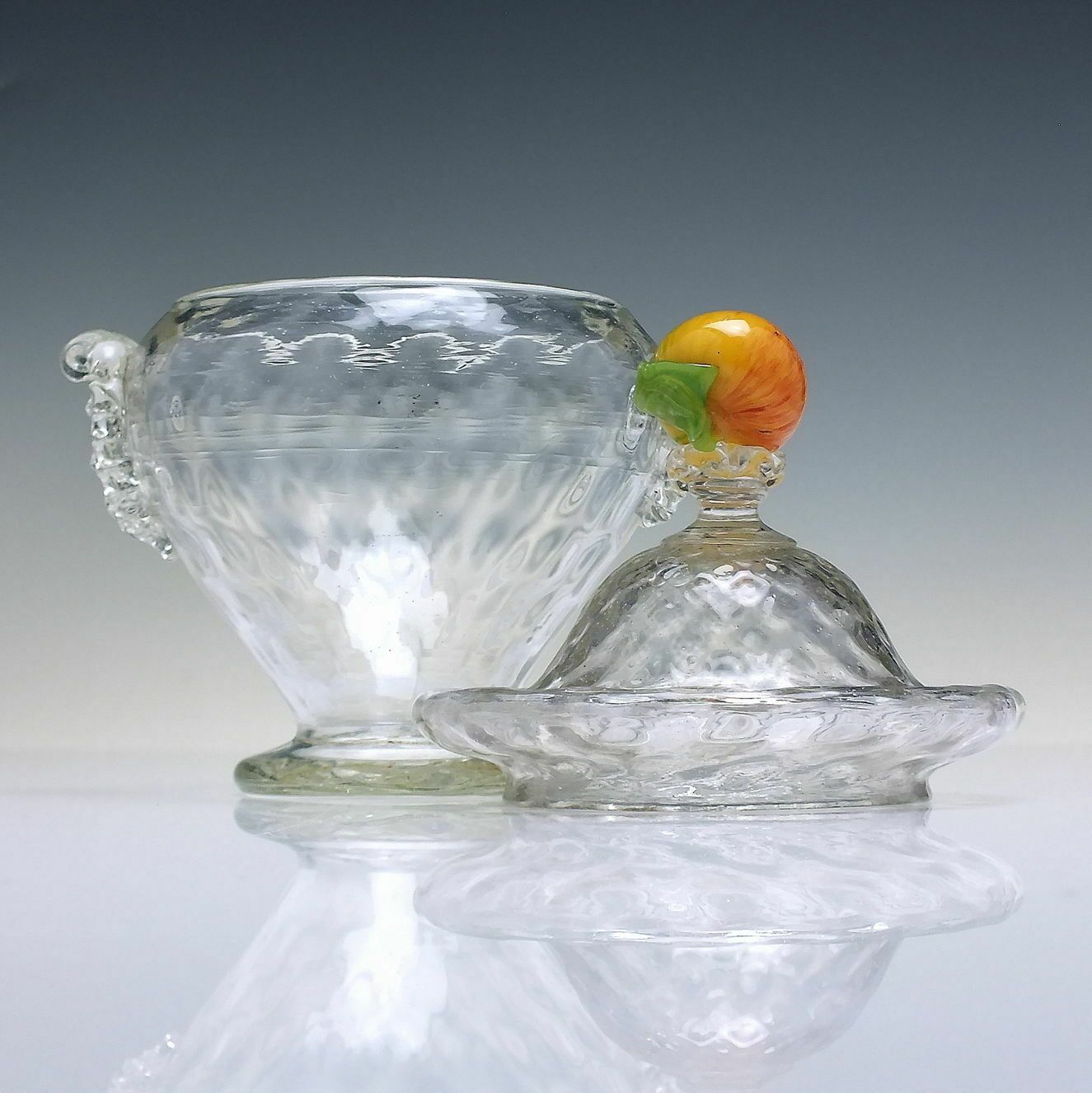 Antique Venetian Salviati Glass Bowl With Apple Finial Cover C1890 photo Home Decor