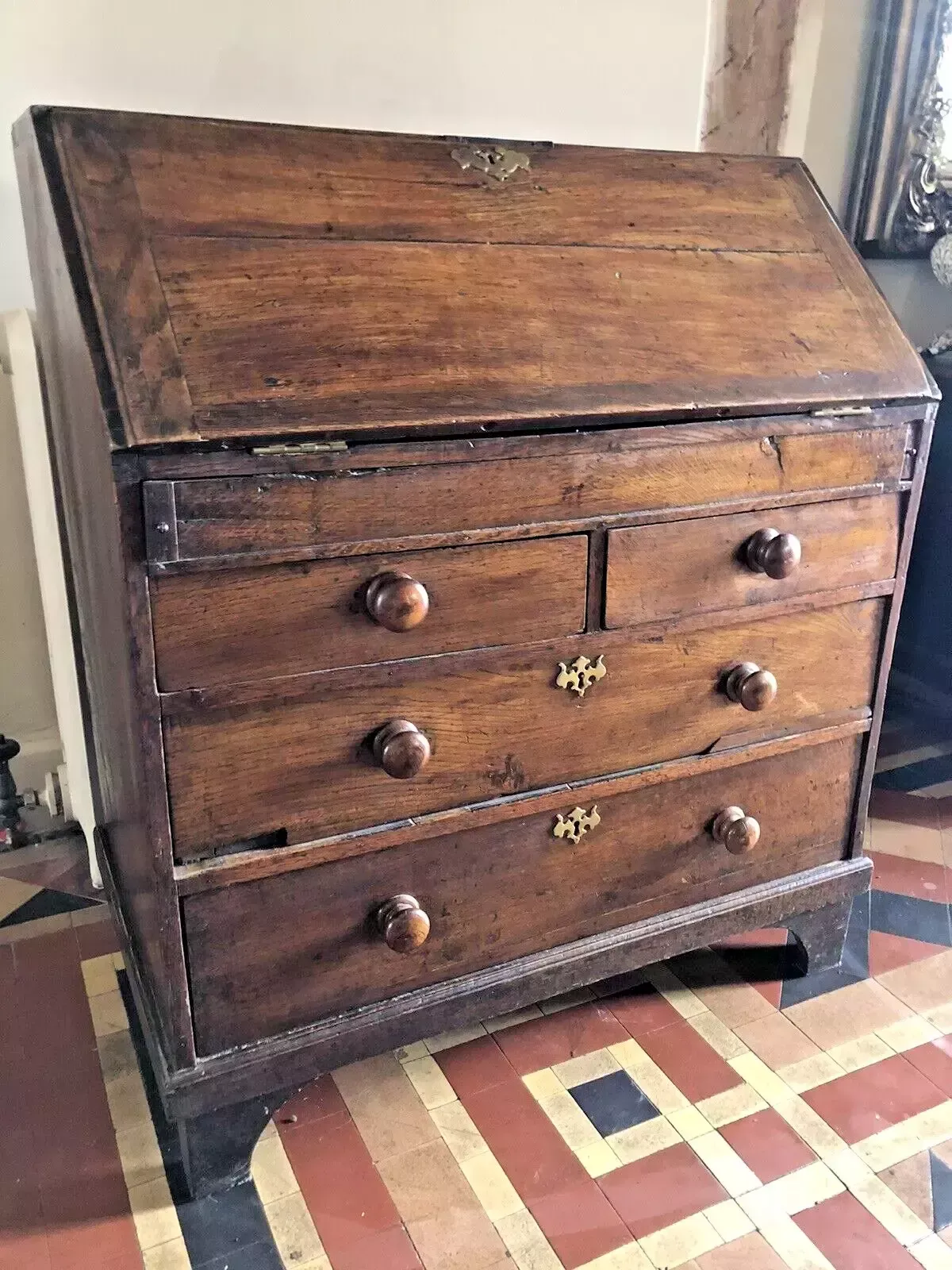 Handsome Antique Original English Oak Dwarf George Lll Georgian Chest Desk photo furniture