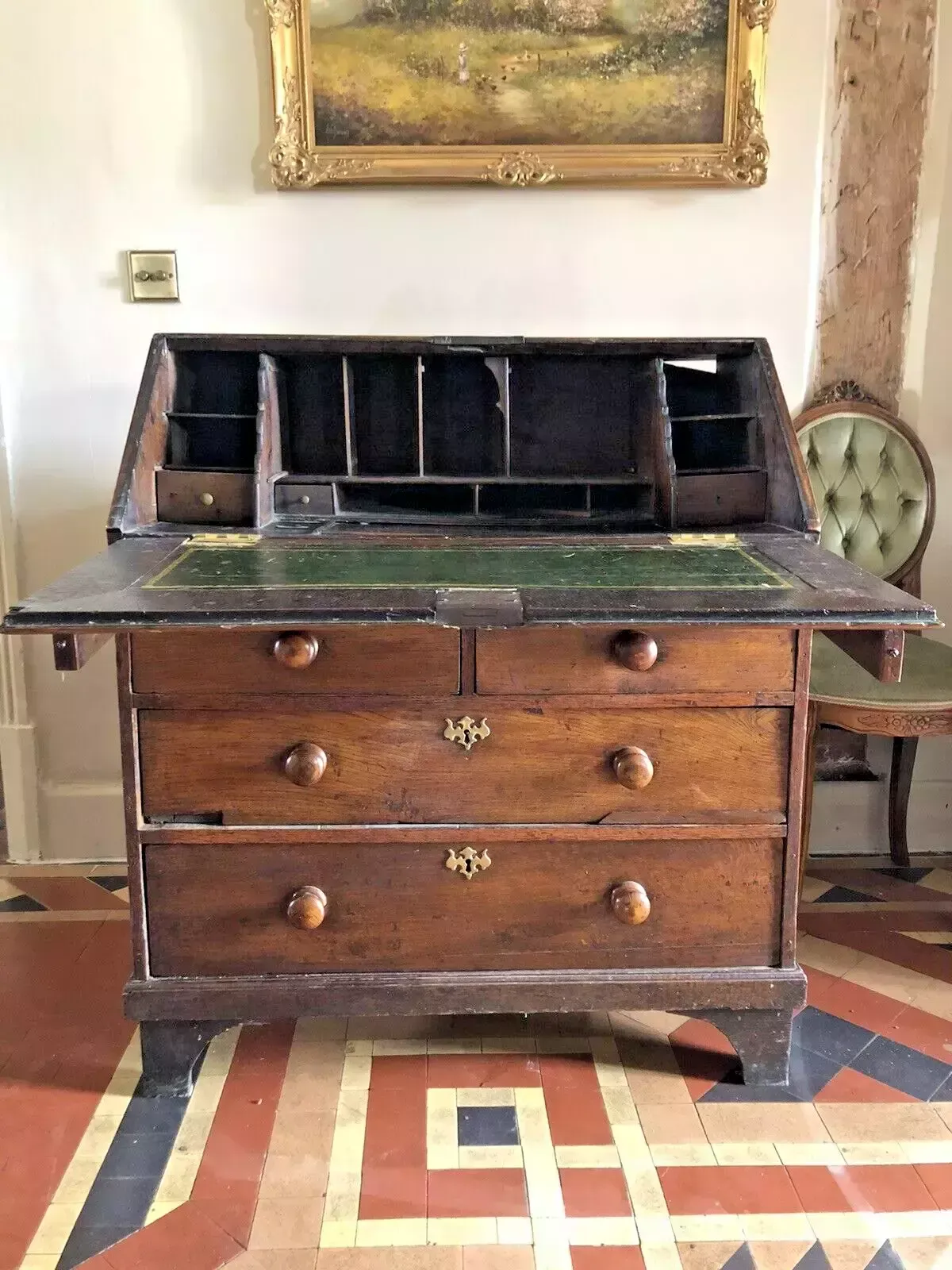 Handsome Antique Original English Oak Dwarf George Lll Georgian Chest Desk photo vinterior