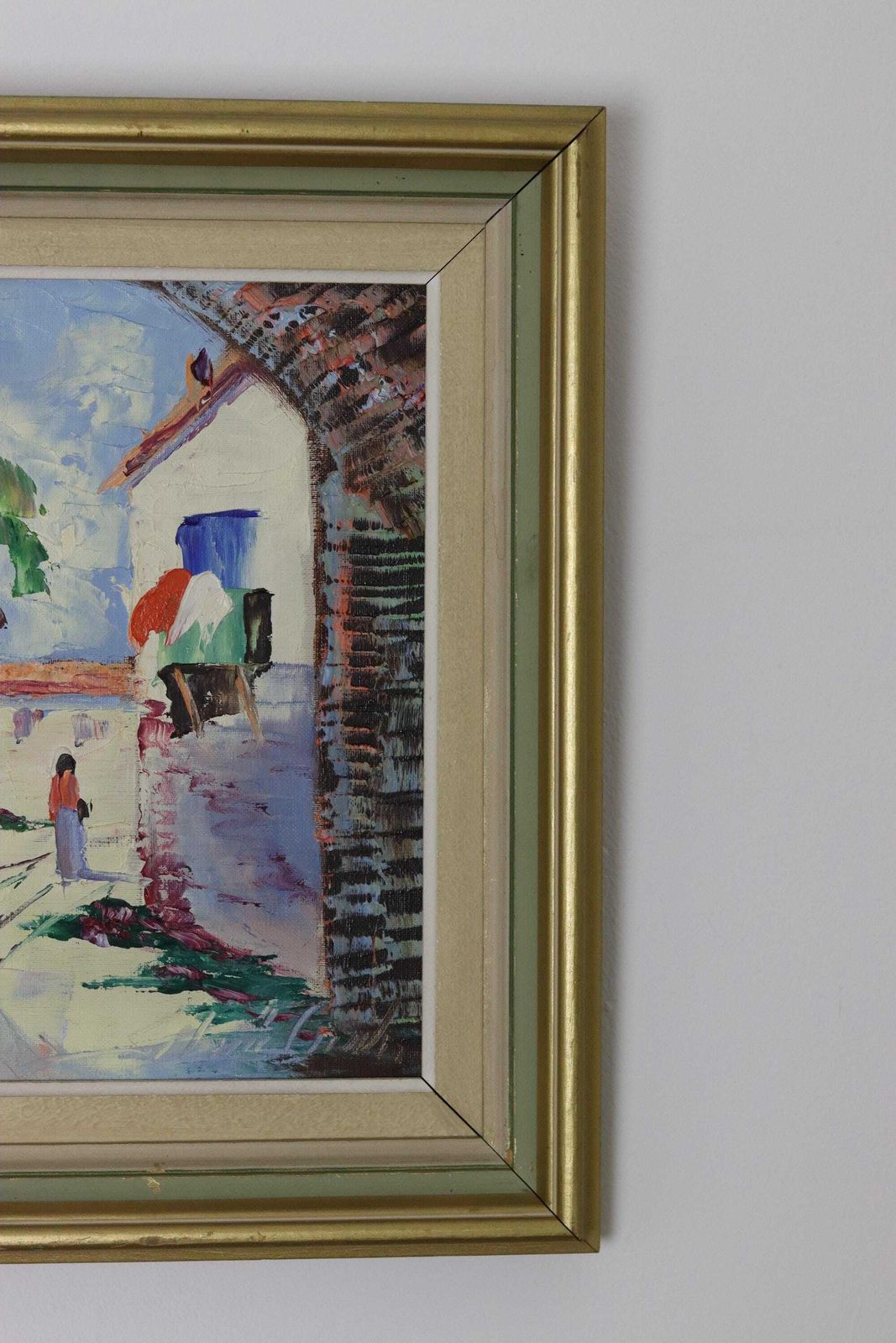 1950's Original Swedish Modernist Oil On Canvas Painting "Street View " By Charles Schölander  Vintage & Framed photo for sale