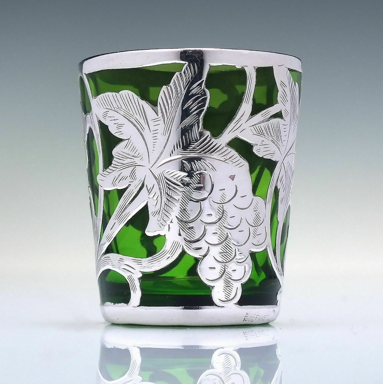 Silver Art Nouveau Green Glass Shot Tumbler C1900 photo Home Decor
