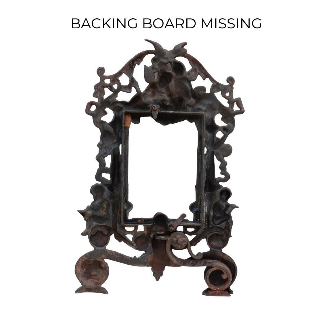 Antique Ornate Metal Picture Easel Frame Cherubs Decoration C 1910, Baroque Ornate Old Photo Frame photo vinterior