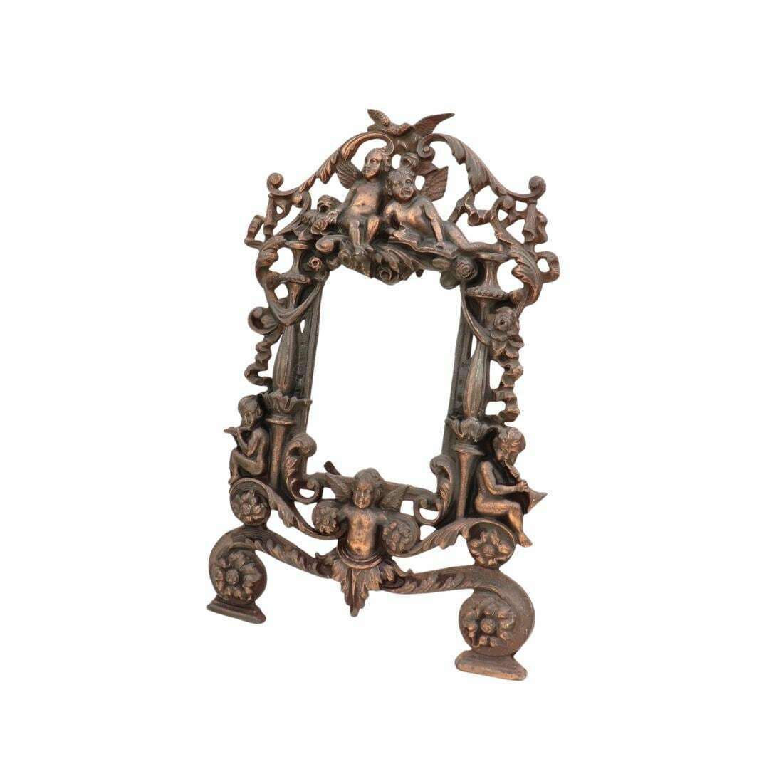 Antique Ornate Metal Picture Easel Frame Cherubs Decoration C 1910, Baroque Ornate Old Photo Frame photo vintage