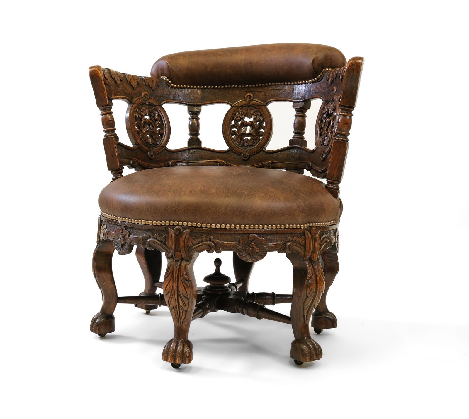 19th Century Oak & Leather Carved Burgermeister Chair photo 1965.0