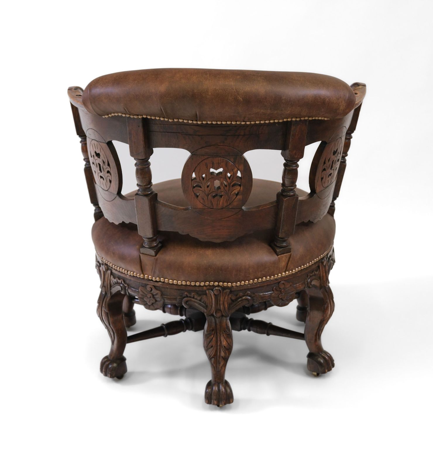 19th Century Oak & Leather Carved Burgermeister Chair photo buy