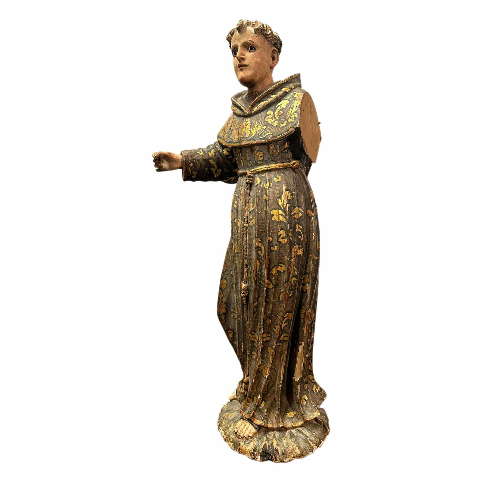 Hand Carved "Saint Francis" Wooden Sculpture, Spain, 17th Century. photo vinterior