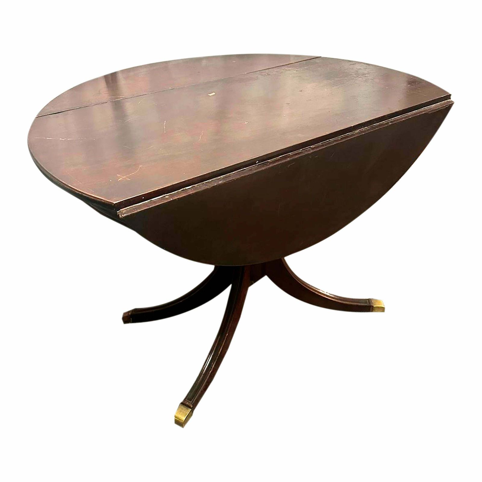 Victorian Era Round Folding Table With Bronze Details, England 19th Century. photo for sale