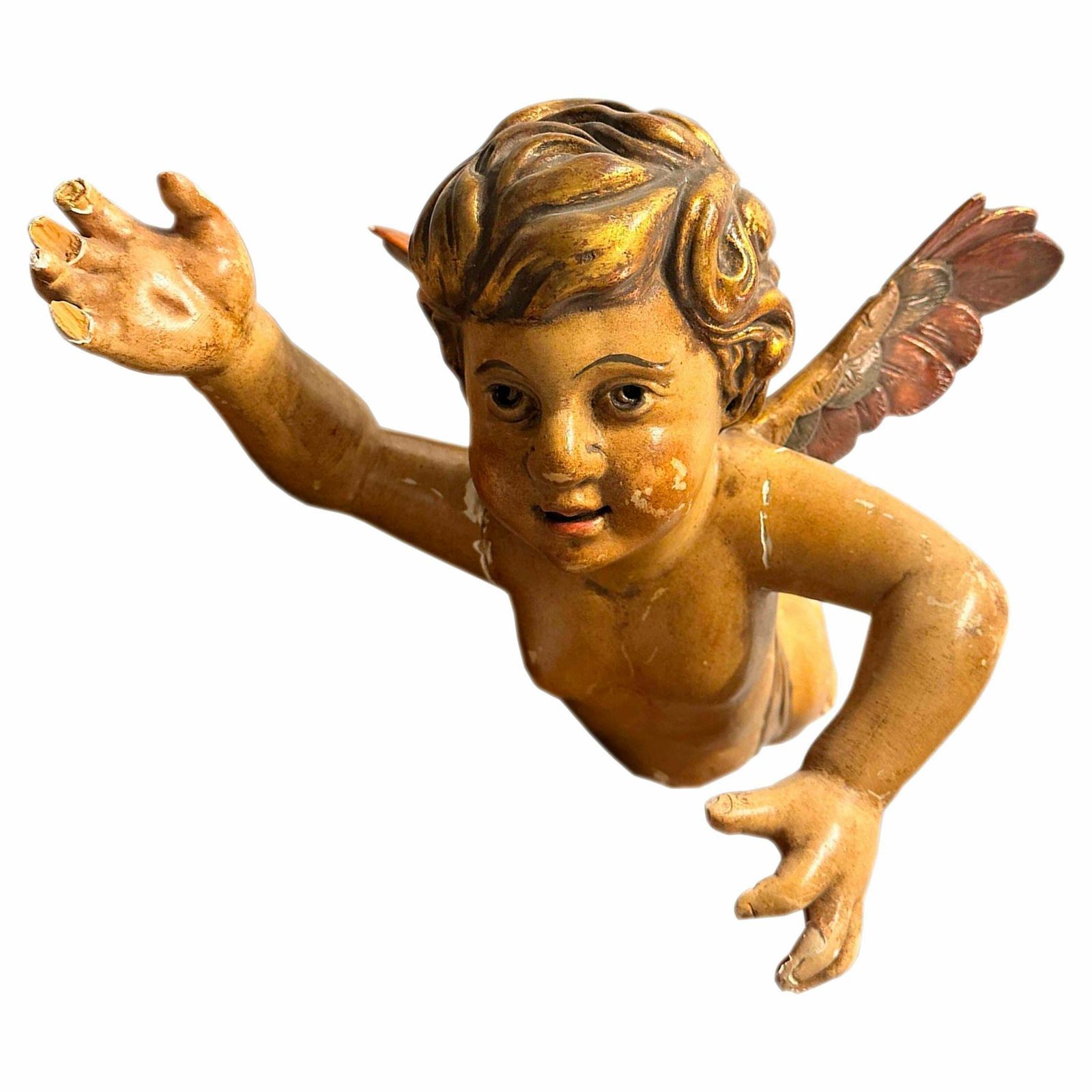 19th Century Wood Carved Angel Sculpture, Spain, 1800