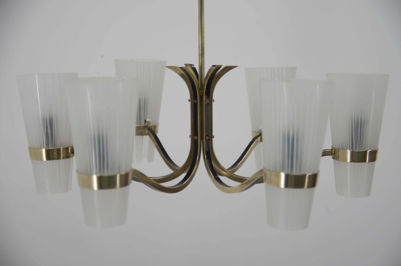 Brass And Glass Chandelier In Lyfa Style, Denmark, 1970s
