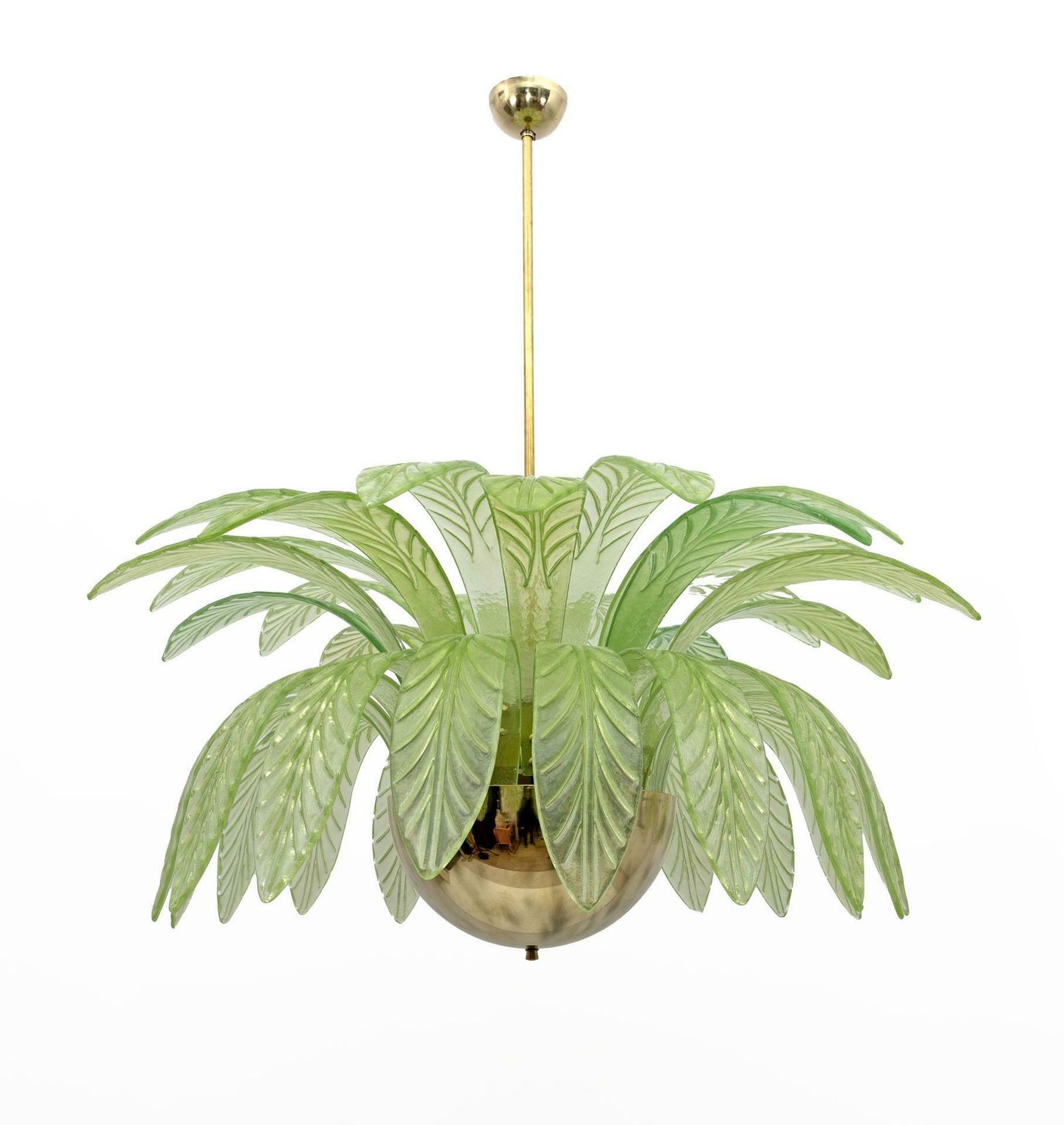 Mid Century Modern Palm Leaves Big Chandelier Murano Glass And Brass, 1970s photo Lighting