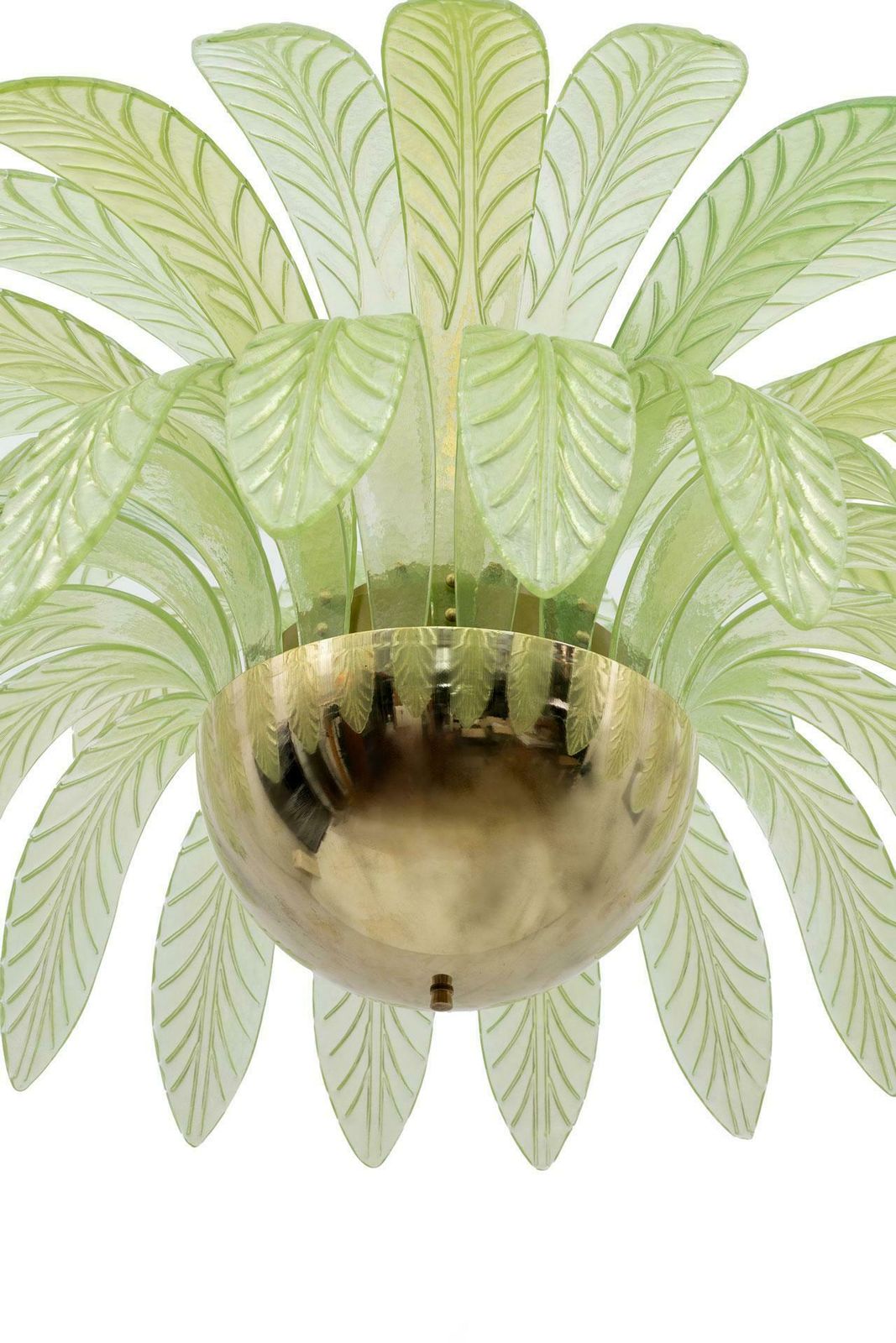 Mid Century Modern Palm Leaves Big Chandelier Murano Glass And Brass, 1970s photo vinterior