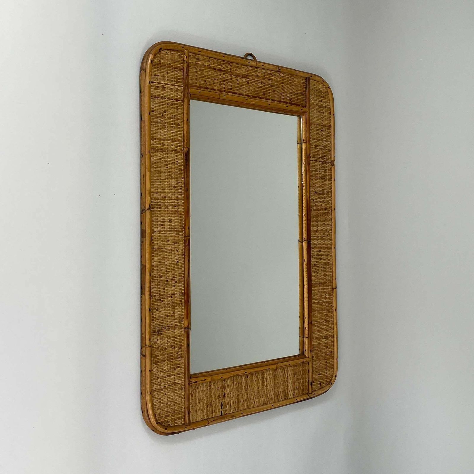 Bamboo & Rattan Wall Mirror, Dal Vera Italy 1950s photo furniture