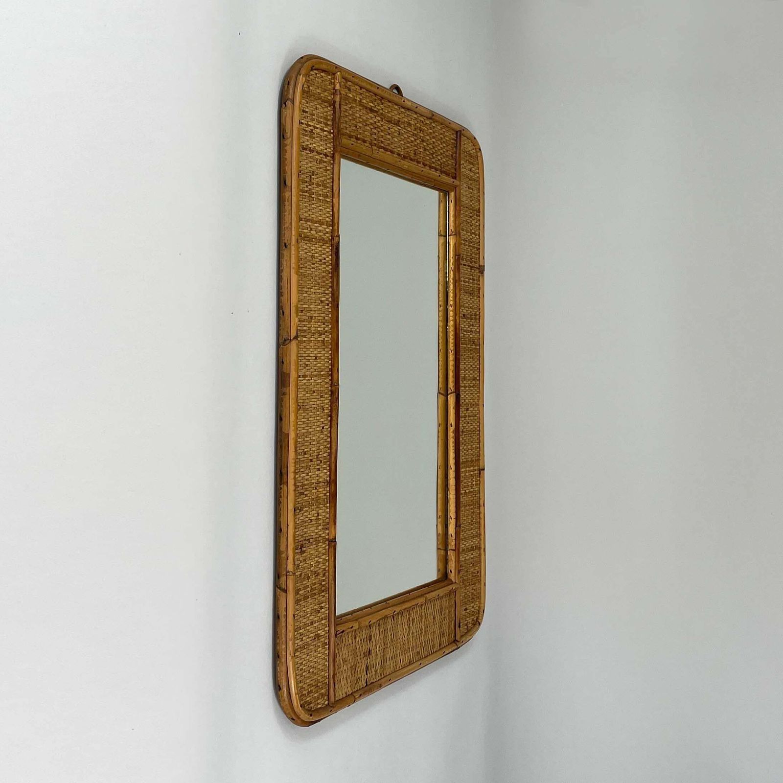 Bamboo & Rattan Wall Mirror, Dal Vera Italy 1950s photo Home Decor