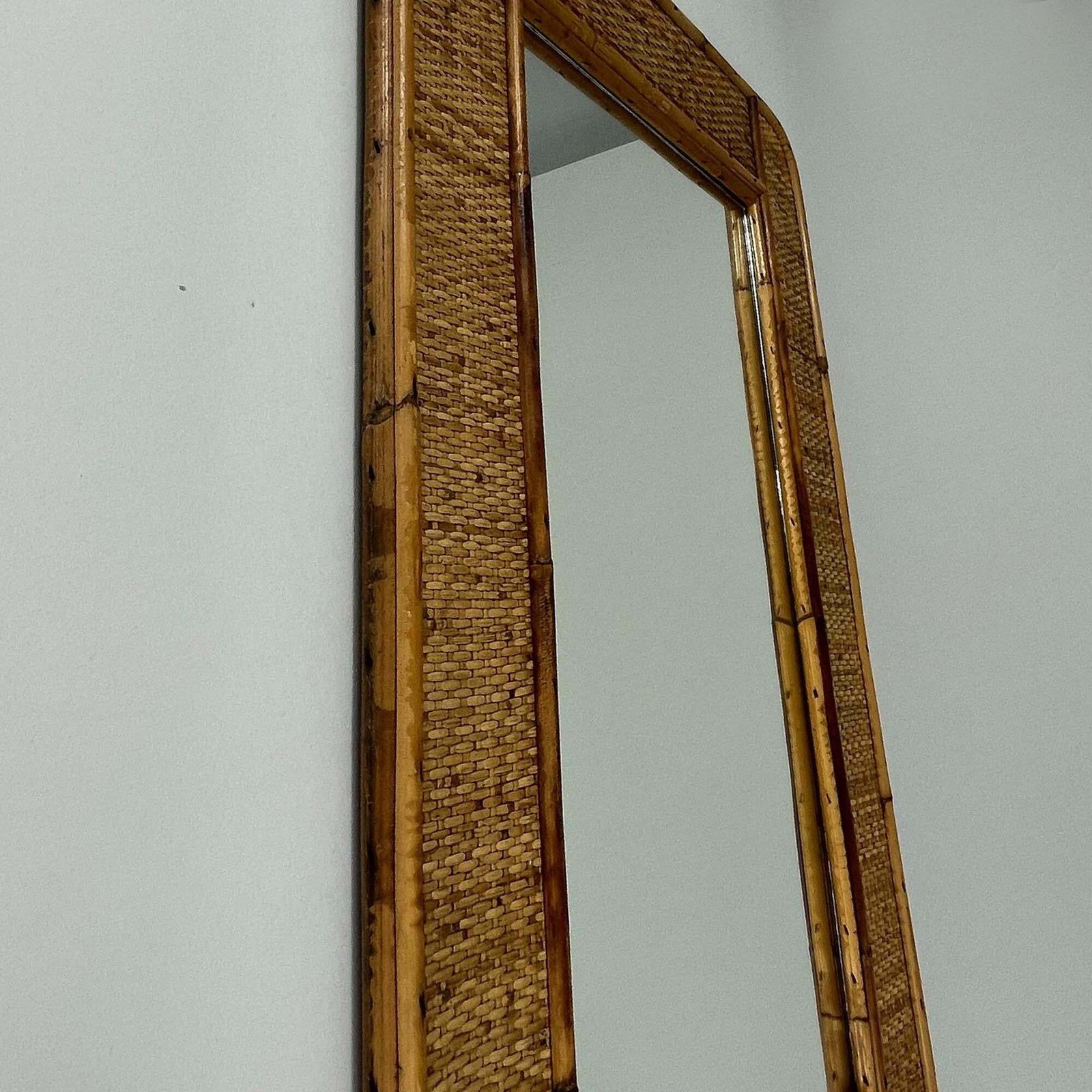 Bamboo & Rattan Wall Mirror, Dal Vera Italy 1950s photo buy