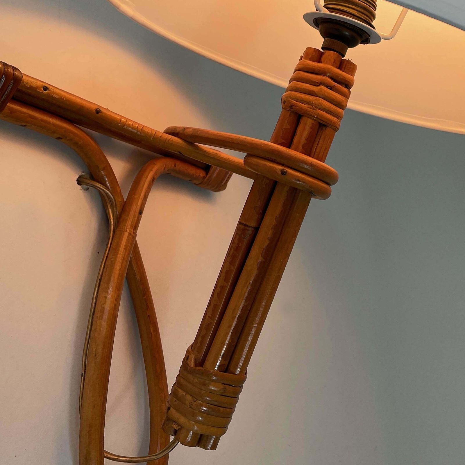 French Riviera Rattan Bamboo And Wicker Sconce, Louis Sognot, France 1960s photo 819.0
