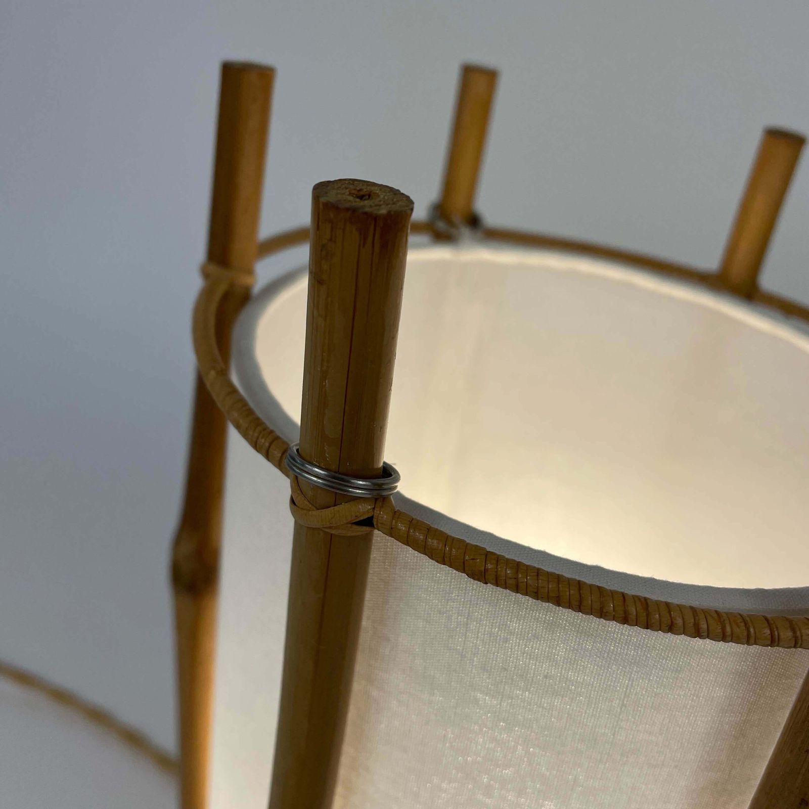 photo furniture Bamboo & White Linen Table Lamp By Louis Sognot, France 1950s