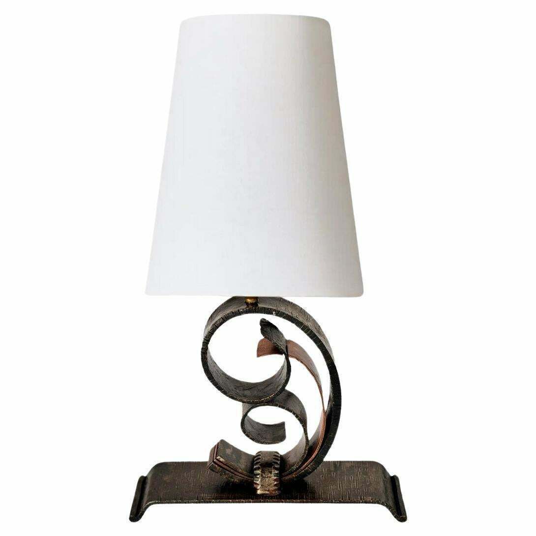 French Art Deco Table Lamp Hammered Iron France 20th Edgar Brandt Style