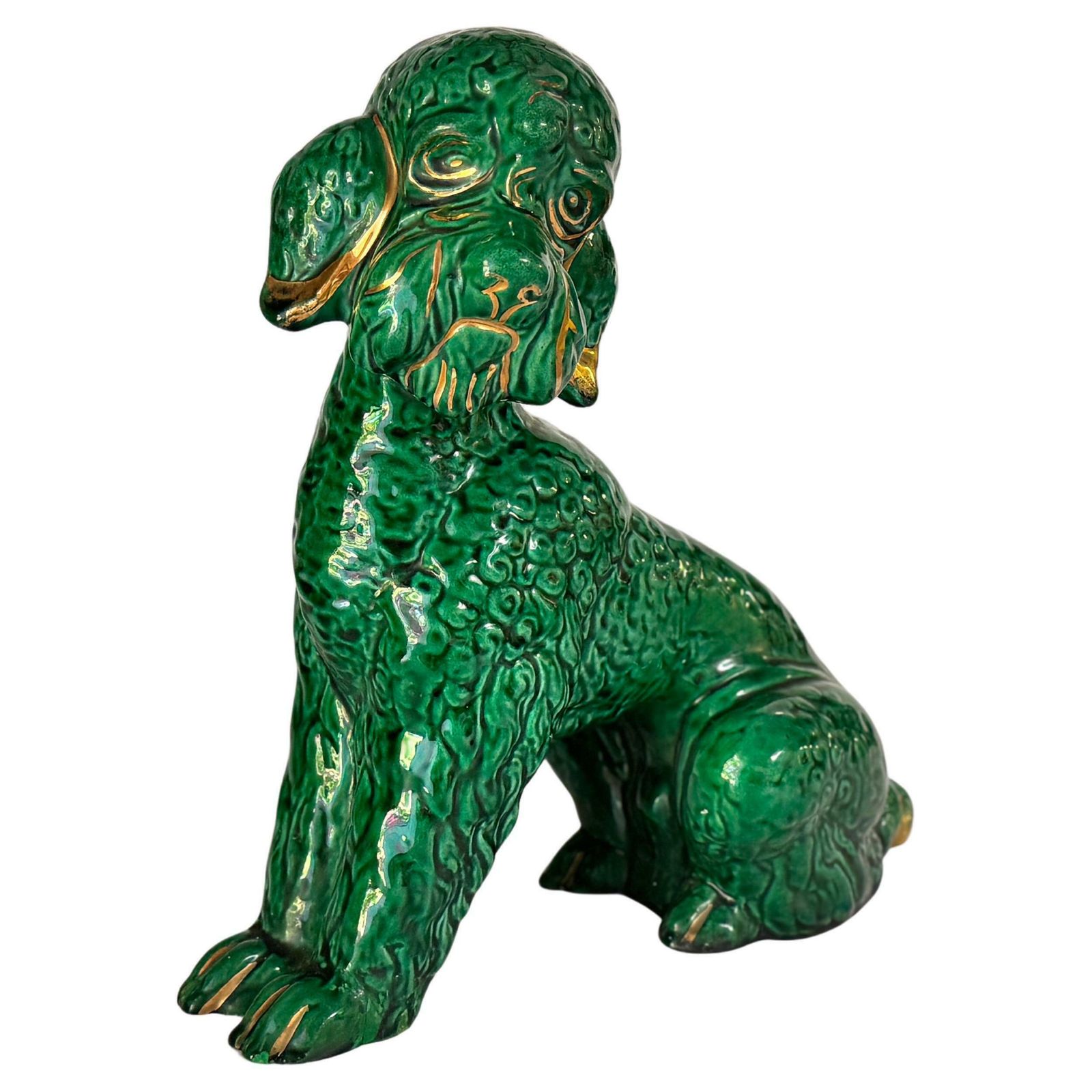 Sculpture Of  Poodle Dog Ceramic  From The 1970s With Hand Painted Details