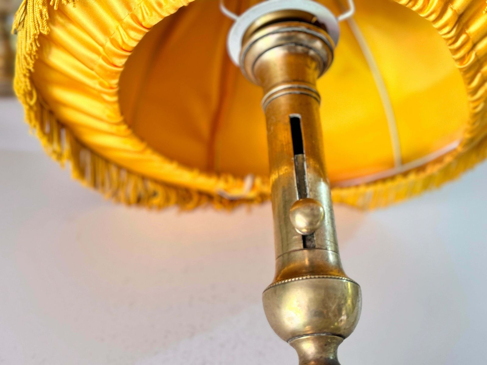 Pair Of Table Lamps In Brass Gold Color Silk Original Shades France 19th photo vinterior