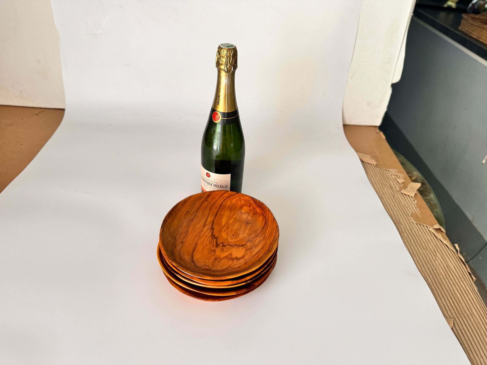 Decorative French Wood Plates Old Patina Circa 1960 Set Of 5 photo furniture