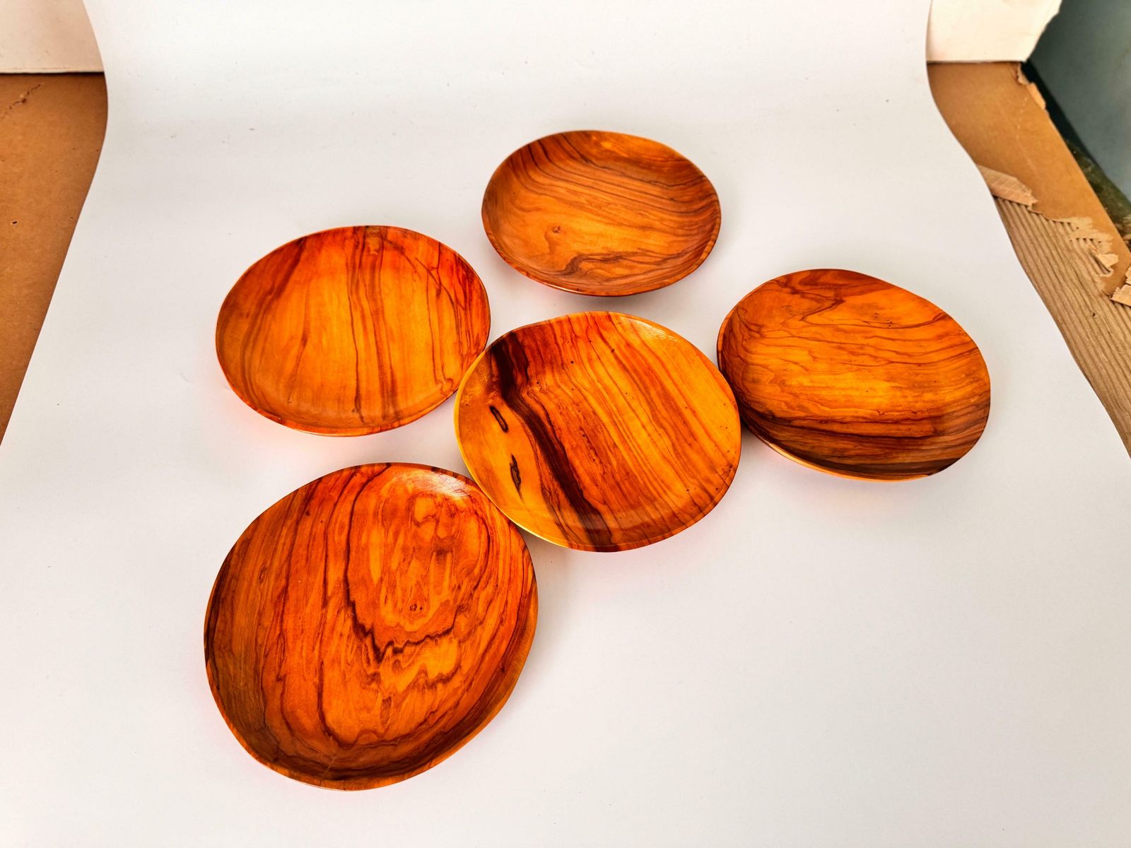 Decorative French Wood Plates Old Patina Circa 1960 Set Of 5 photo vinterior