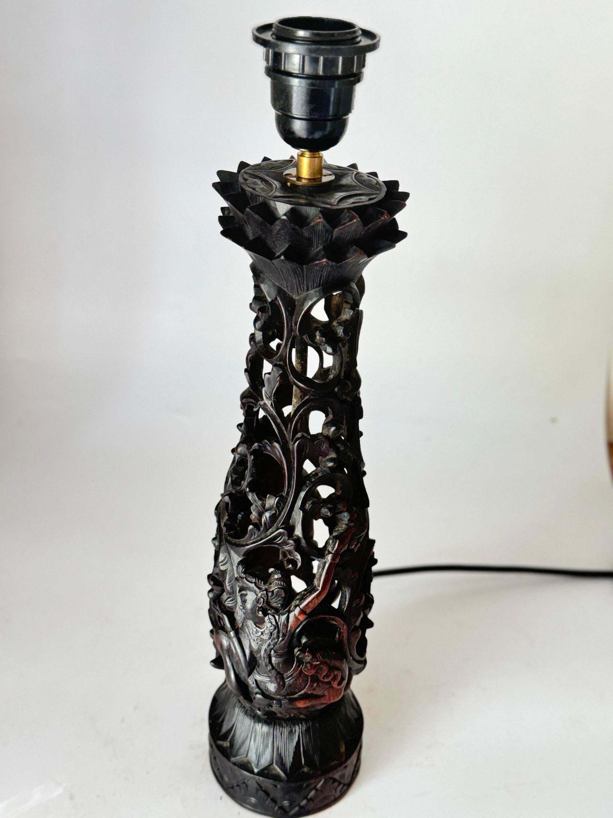 Table Lamp, Wood, Brown Color France 20th Century photo vintage