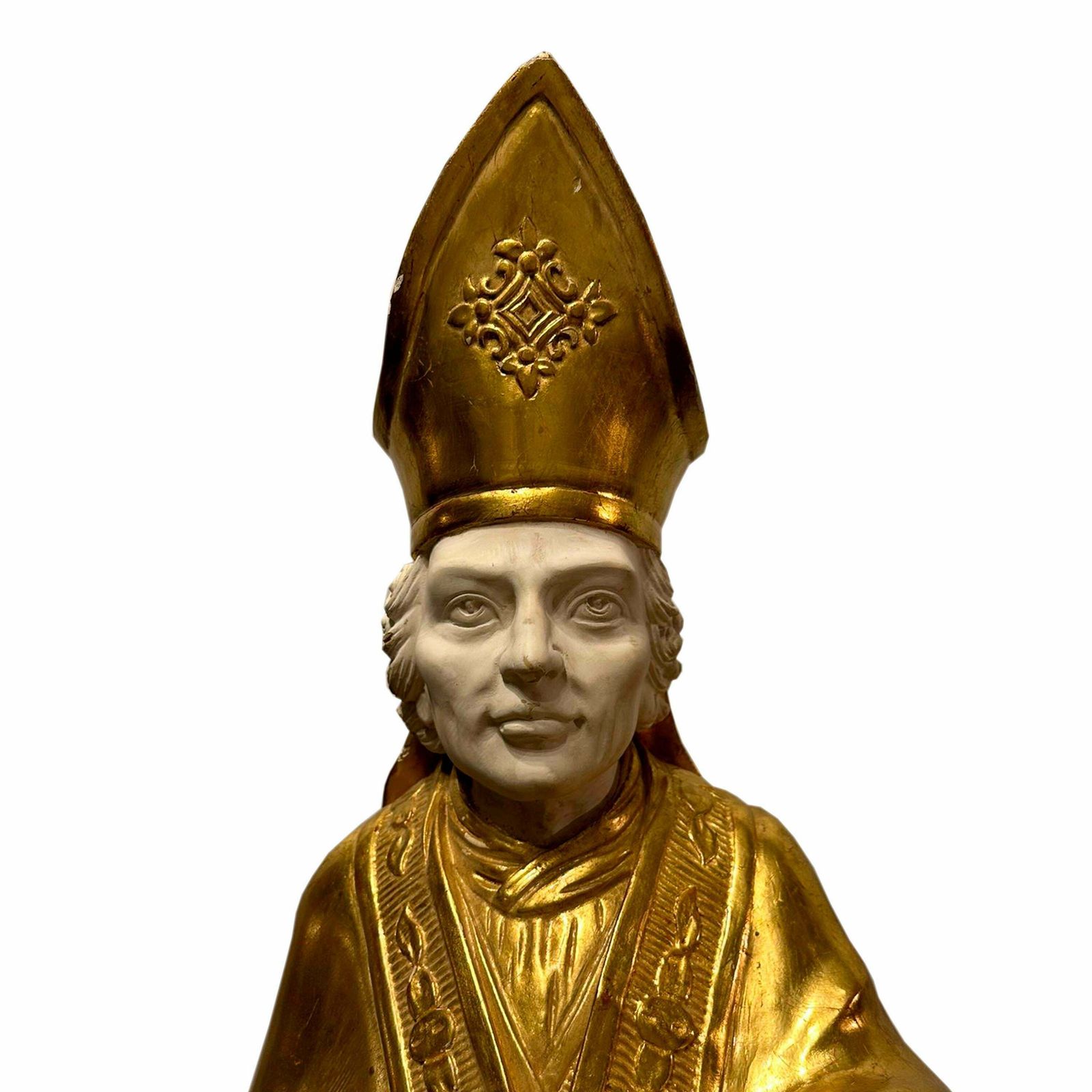 Saint Nicholas Of Bari Handcarved Sculpture With Gold Leaf, France, 19th Century photo Art