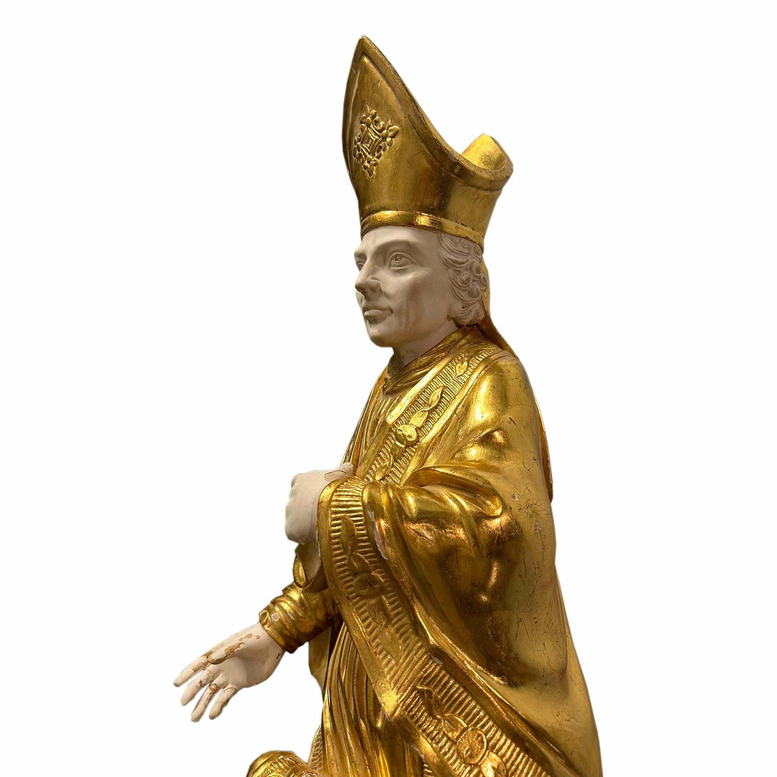 Saint Nicholas Of Bari Handcarved Sculpture With Gold Leaf, France, 19th Century photo 3406.0