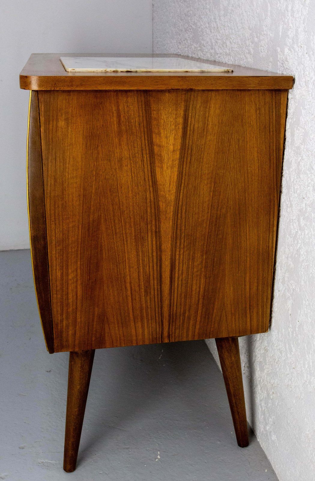 Bar Cocktail Cabinet, Walnut & Marble France, 20th Mid Century photo 990.0