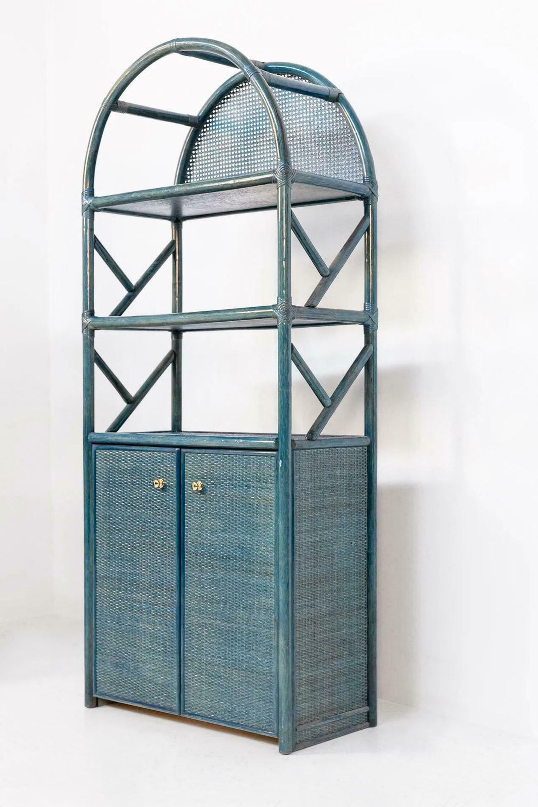 Italian Vintage Bookcase In Green Bamboo, Rattan And Brass photo furniture