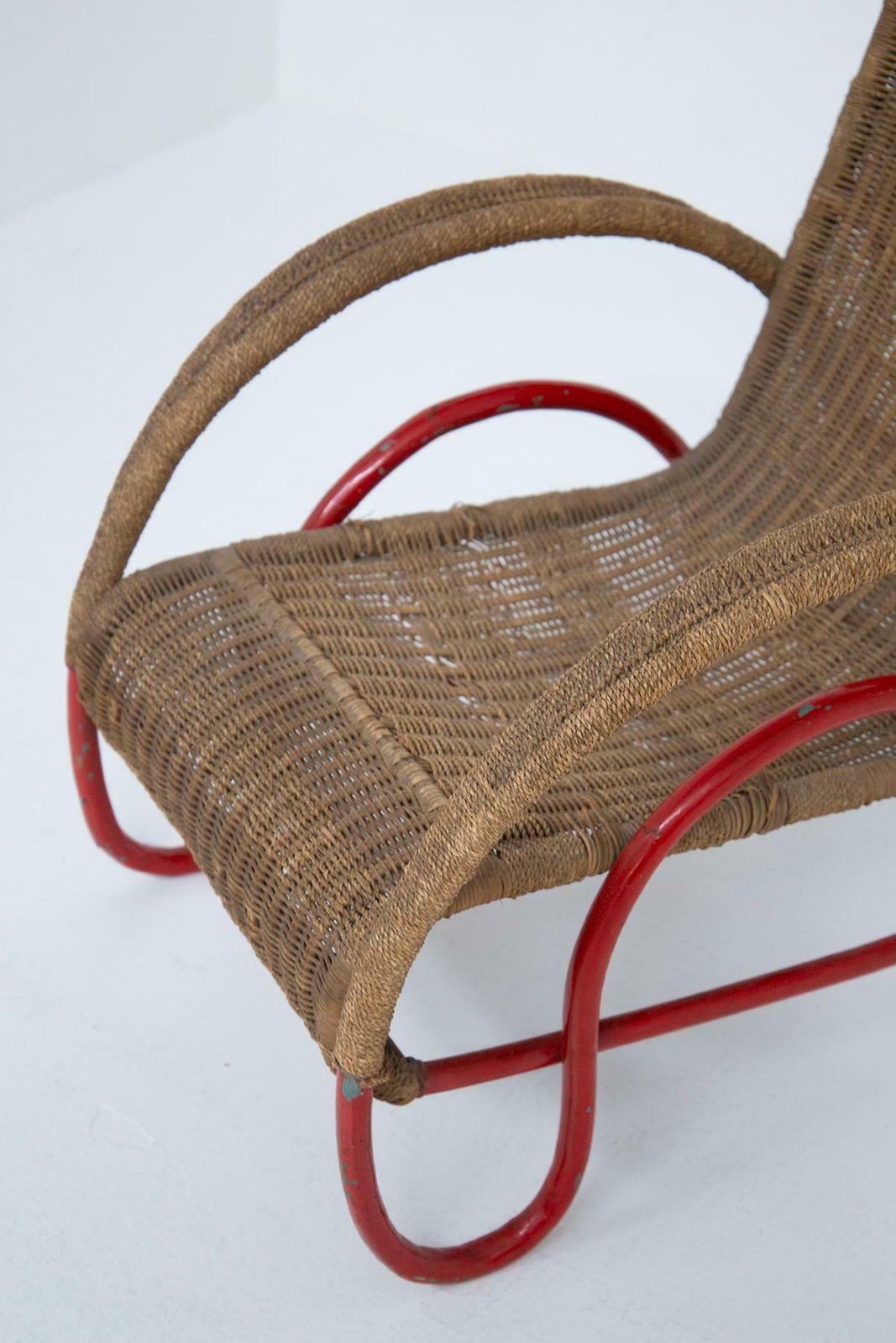 Italian Wicker And Painted Metal Armchair In Bauhaus Style photo for sale
