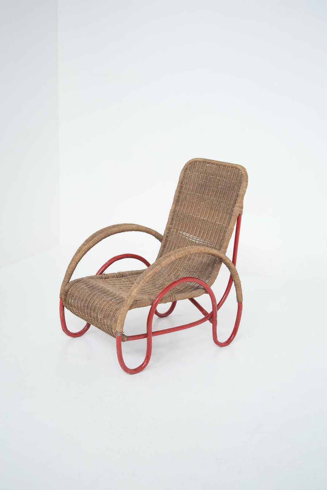 Italian Wicker And Painted Metal Armchair In Bauhaus Style photo vinterior