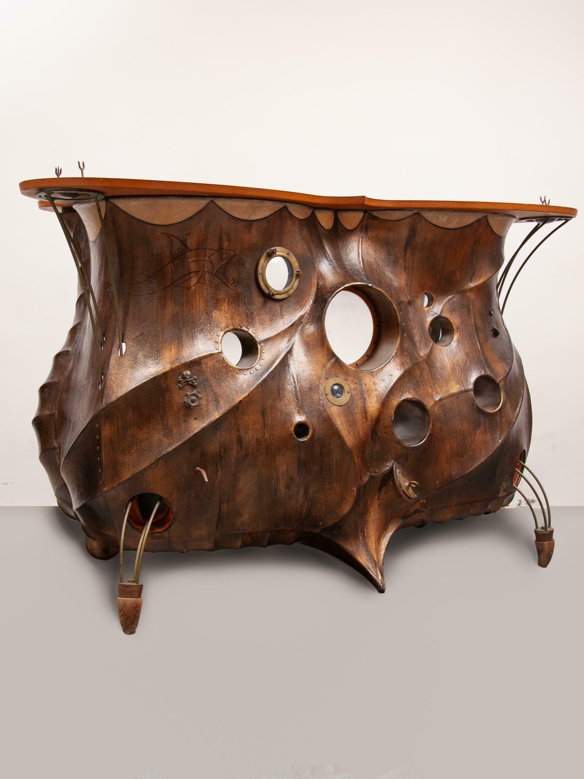 Extraordinary Surrealistic Bar 1980s With Glass Lens And Fish Decor Underworld. photo furniture