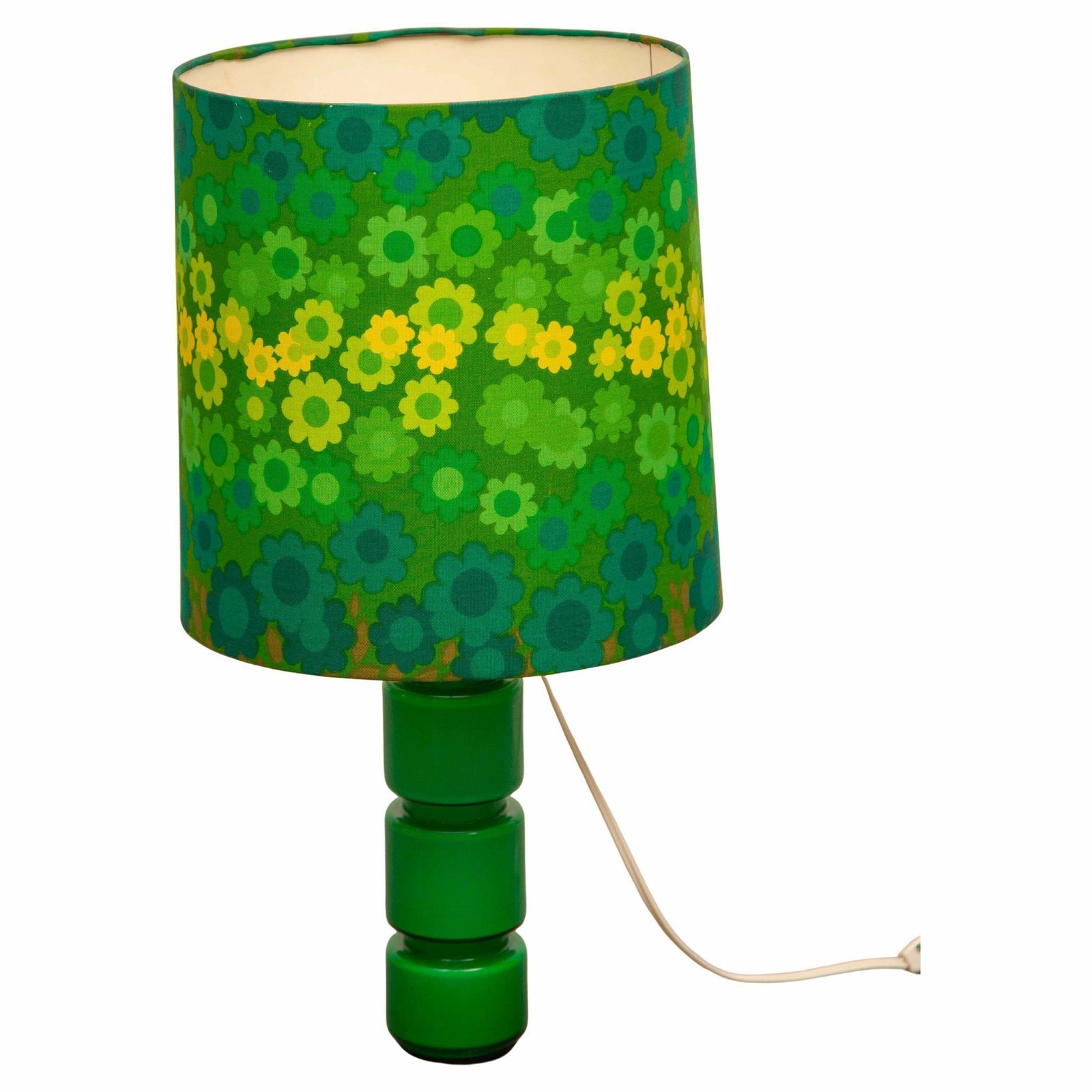 Holmegard Green Opal Glass Table Lamp With Linen Pop Art Flower Shade photo furniture