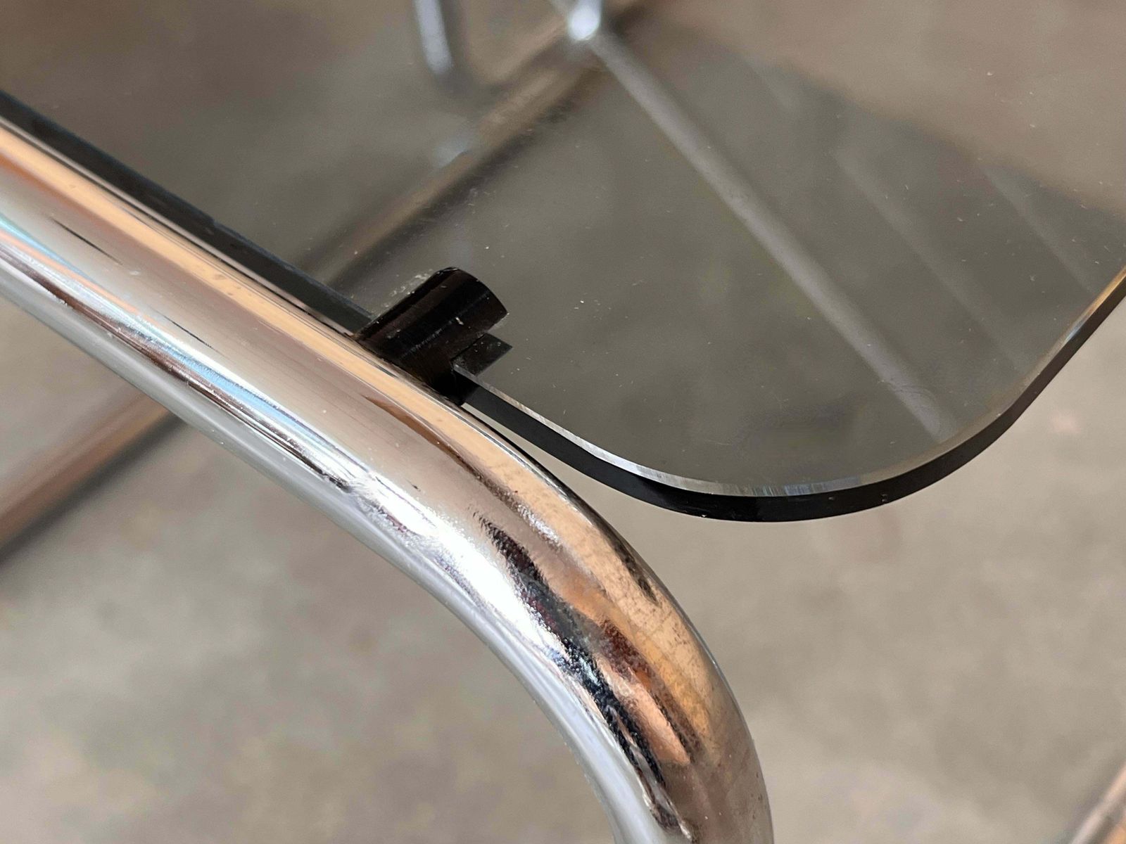 photo for sale Cantilevered Chrome & Glass Nesting Tables With Fume Glasses