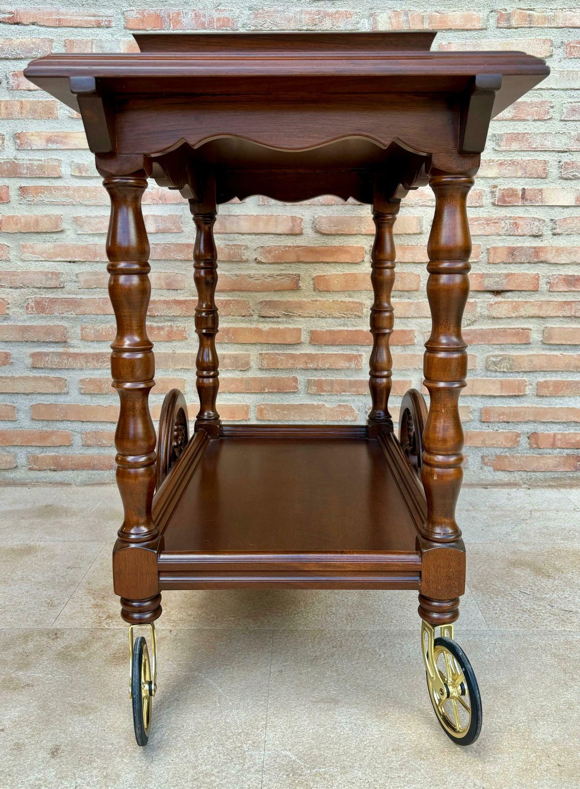 Mid Century French Wooden Bar Cart Trolley, 1950s photo vintage