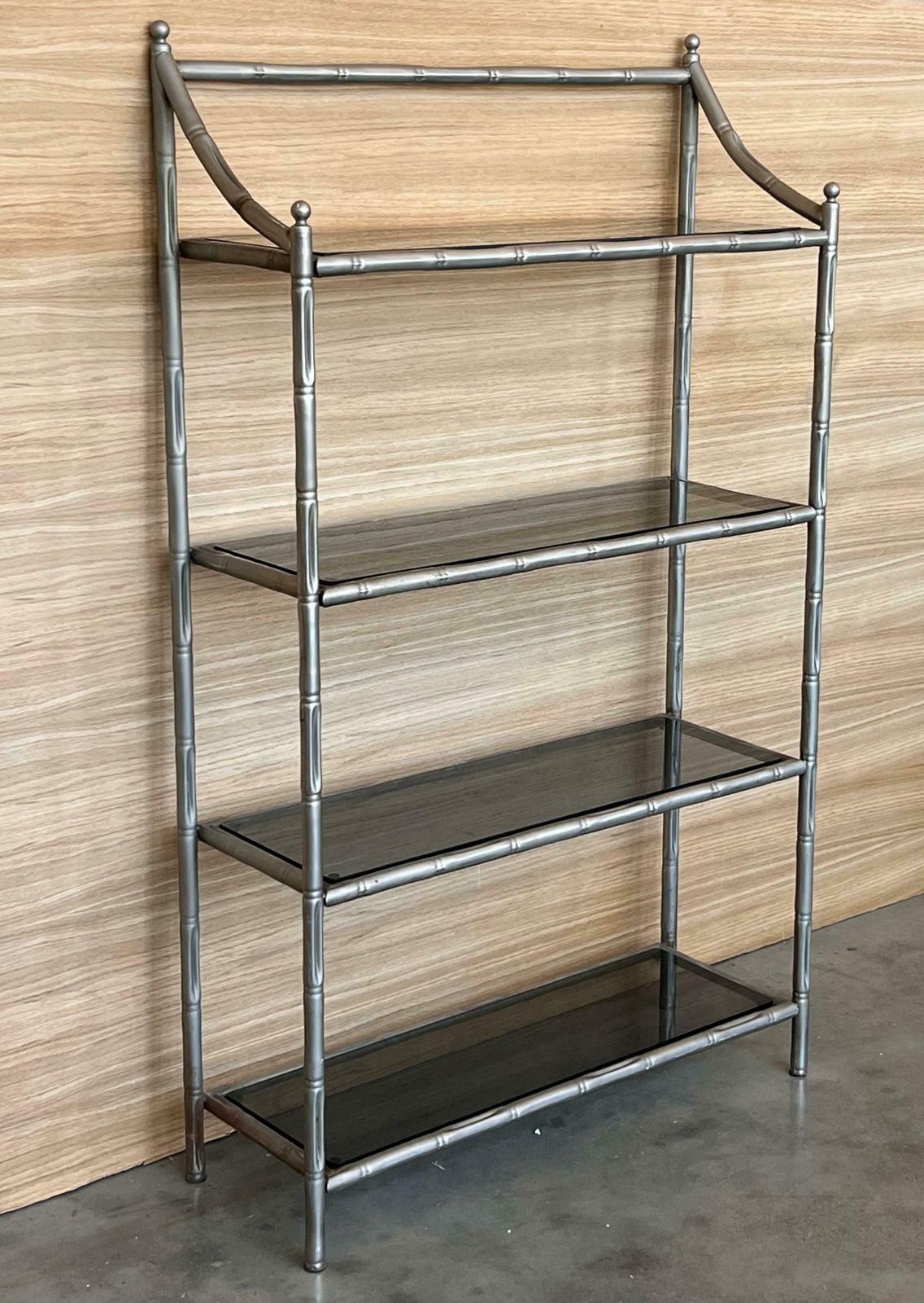 Faux Bamboo Etagere With Four Shelves And Mate Chrome Finished photo for sale