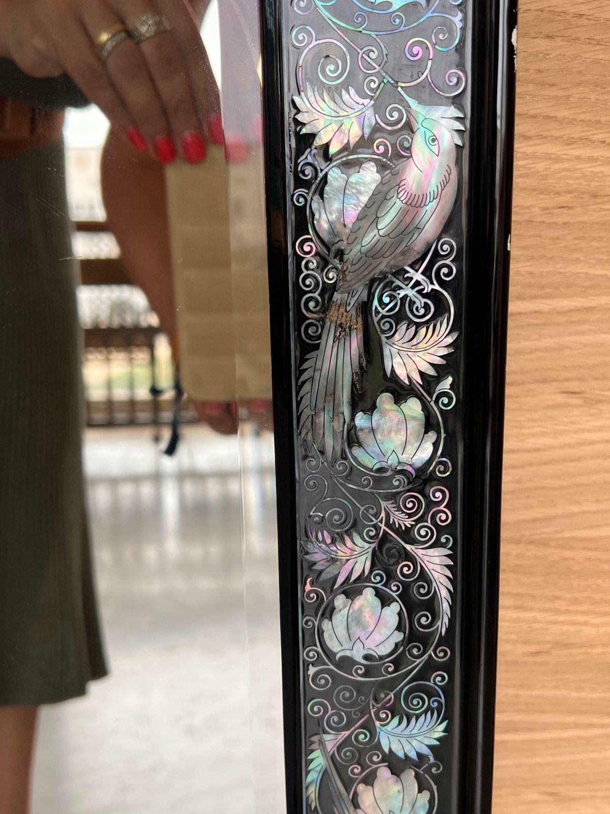 Chinese Export Black Lacquered Mirror With Inlays photo vinterior