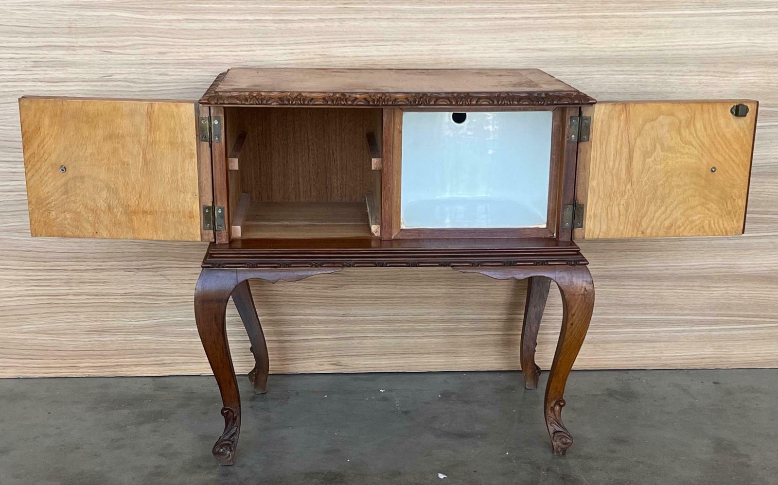Furniture Art Deco French Nightstands With Doors And Marble Top, 1930s, Set Of 2 photo